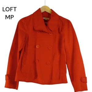 LOFT Women's Red MP Double Breasted Cropped 100% Cotton Pea Coat Jacket Vintage